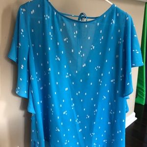 LOFT Flutter sleeve blue blouse w/ opening in back